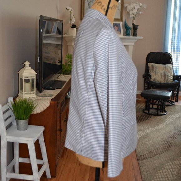 Talbot's NEW Blue white Gingham Houndstooth Career Preppy Lined cotton blazer, 6 - Picture 6 of 11